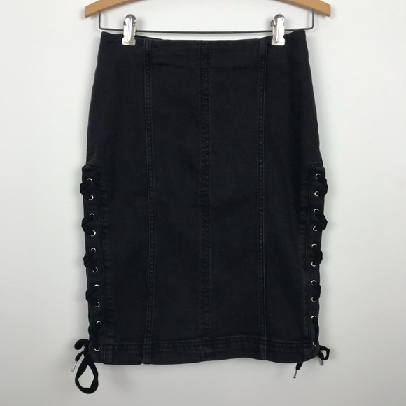 Free People Dresses & Skirts - Free People Black Faded Denim String Pencil Skirt